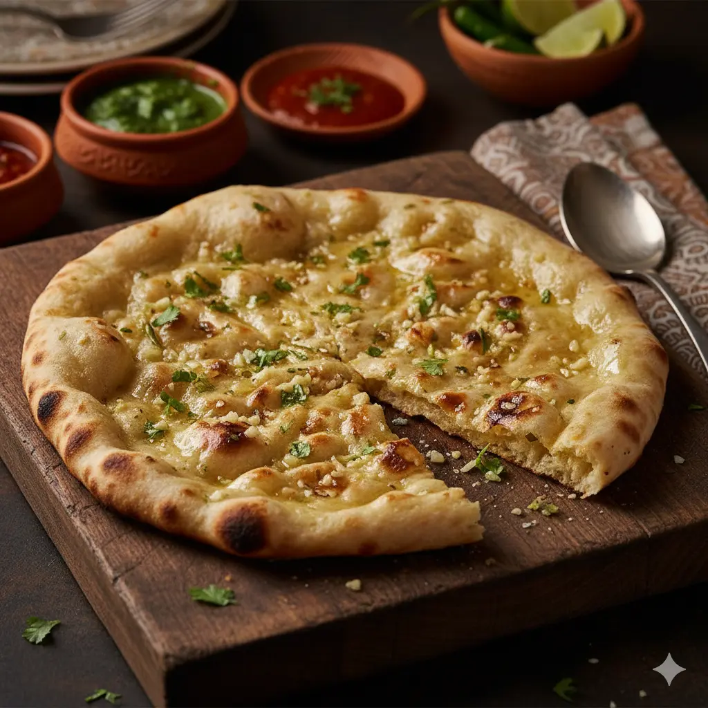 Fresh Garlic Naan at Naan Tale in Ramsay Calgary, AB